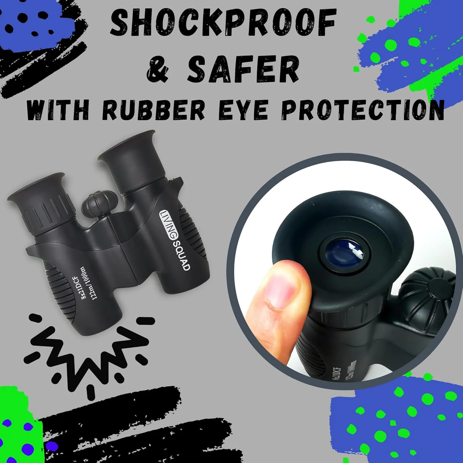 Kids Binoculars 8x21 Black- Child Age 3-12, Shock Proof Compact Real Binoculars Set- High-Resolution Optics Boy & Girl Gift Toy for Bird Watching, Camping- Neck Strap, Compass, Carabiner, Case
