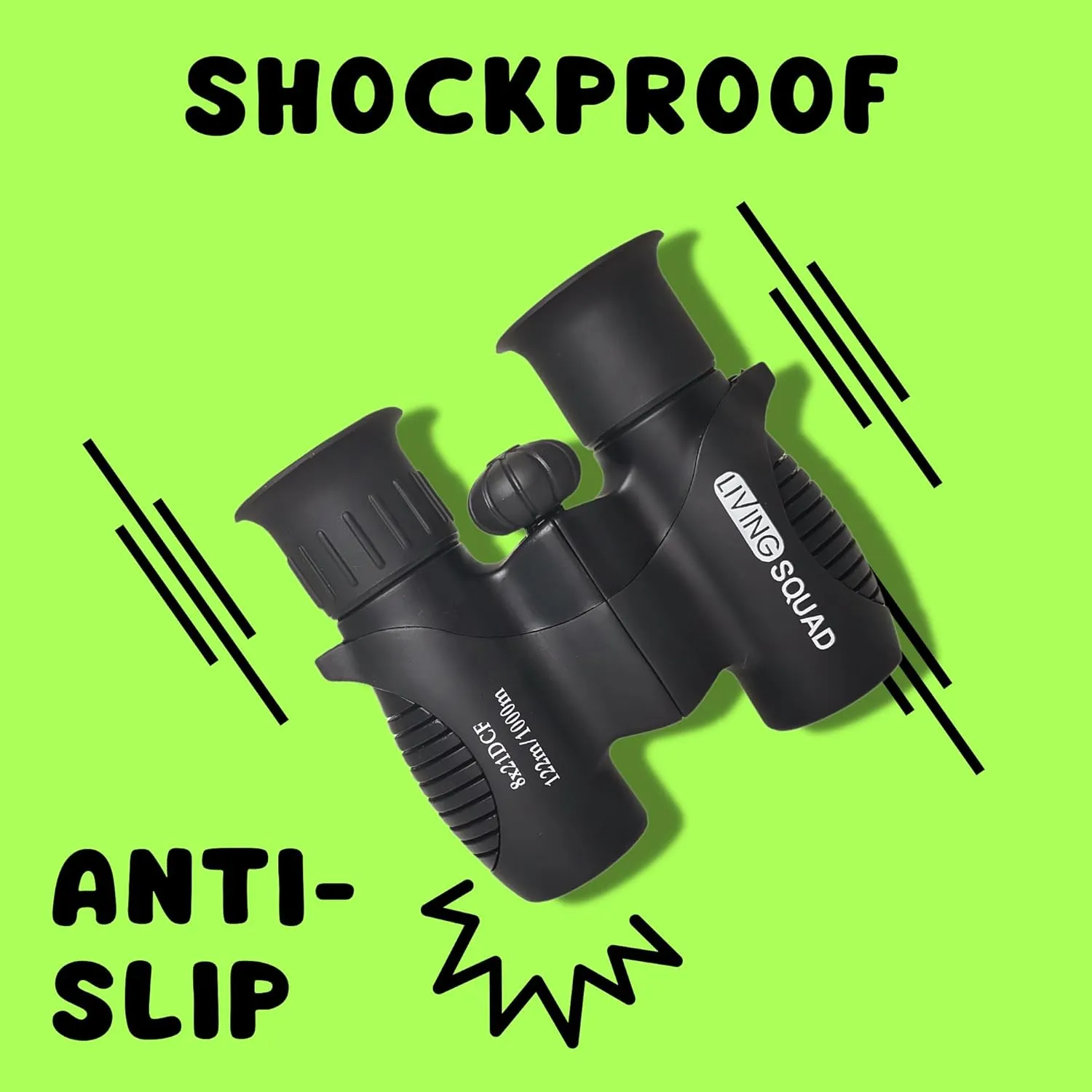 Kids Binoculars 8x21 Black- Child Age 3-12, Shock Proof Compact Real Binoculars Set- High-Resolution Optics Boy & Girl Gift Toy for Bird Watching, Camping- Neck Strap, Compass, Carabiner, Case