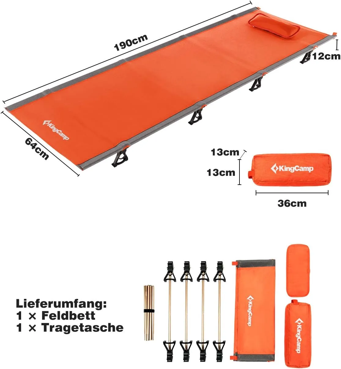KingCamp Camping Cot, Folding Portable Heavy Duty Ultralight Cots for Adults Camping Tent Hiking Backpacking Mountaineering Travel Indoor Outdoor Indoor Base Camp with Pillow, Support 265 Lbs