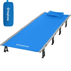 KingCamp Camping Cot, Folding Portable Heavy Duty Ultralight Cots for Adults Camping Tent Hiking Backpacking Mountaineering Travel Indoor Outdoor Indoor Base Camp with Pillow, Support 265 Lbs