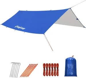 KingCamp Camping Tarp, Waterproof Hammock Rain Fly, Portable Camping Sunshade for Beach, Picnic, Outdoor Activities - Ultralight Camping Gear Must Haves, Backpacking Tent Tarp Easy to Set Up