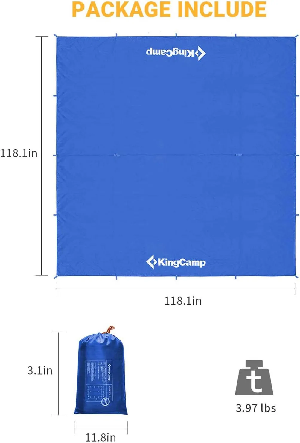 KingCamp Camping Tarp, Waterproof Hammock Rain Fly, Portable Camping Sunshade for Beach, Picnic, Outdoor Activities - Ultralight Camping Gear Must Haves, Backpacking Tent Tarp Easy to Set Up