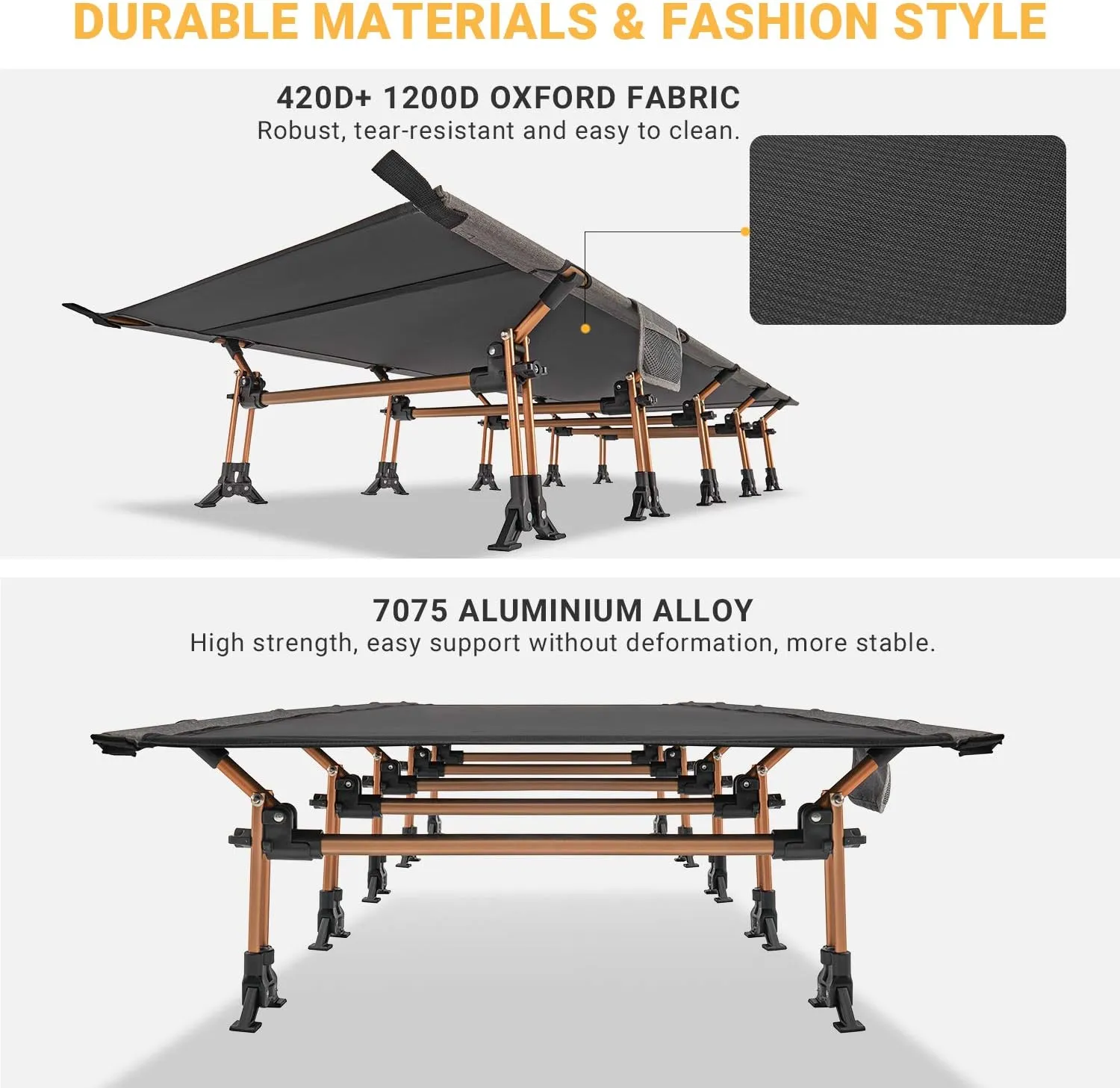 KingCamp Oversized XXL Camping Cot, Folding Portable Lightweight Ultralight Large Wide Heavy Duty 551lbs Sleeping Bed for Adult Backpacking Outdoor Travel Hiking Tent, Black