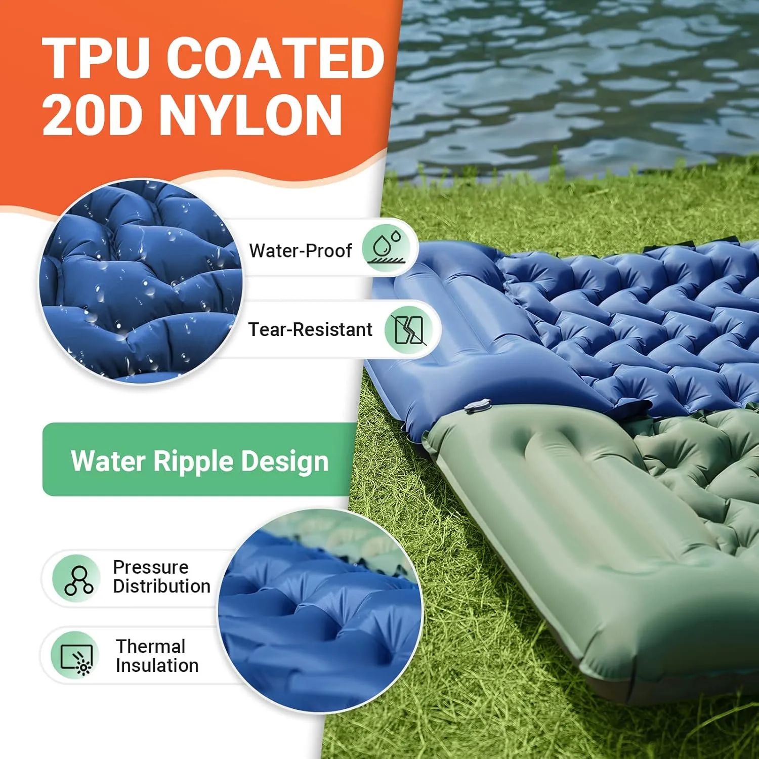 KingCamp Sleeping Pad for Camping, Inflatable Sleeping Pad Ultralight Connectable Camping Mattress with Pillow Built-in Foot Pump for Backpacking Hiking Tent Cot
