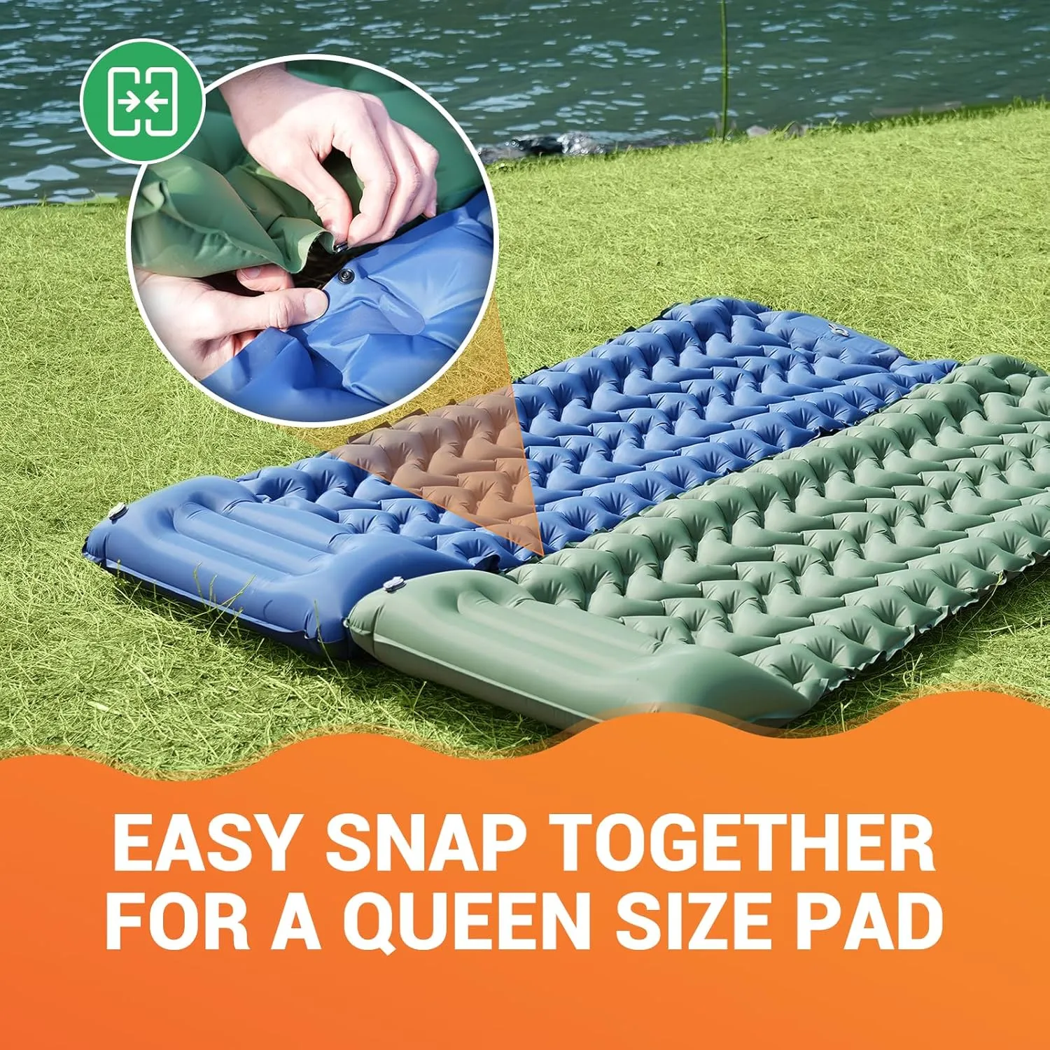 KingCamp Sleeping Pad for Camping, Inflatable Sleeping Pad Ultralight Connectable Camping Mattress with Pillow Built-in Foot Pump for Backpacking Hiking Tent Cot