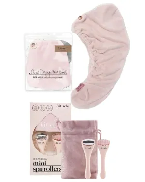 Kitsch Microfiber Har Towel and Mini Ice Roller and Mini Face Roller Set with Pouch Bundle with Discount
