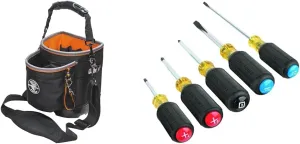 Klein Tools 14-Pocket Tool Bag & 5-Piece Color-Coded Screwdriver Set with Precision Tips