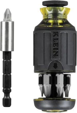 Klein Tools 32308 Multi-bit Stubby Screwdriver, Impact Rated 8-in-1 Adjustable Magnetic Tool with Phillips, Slotted, Square and Nut Driver