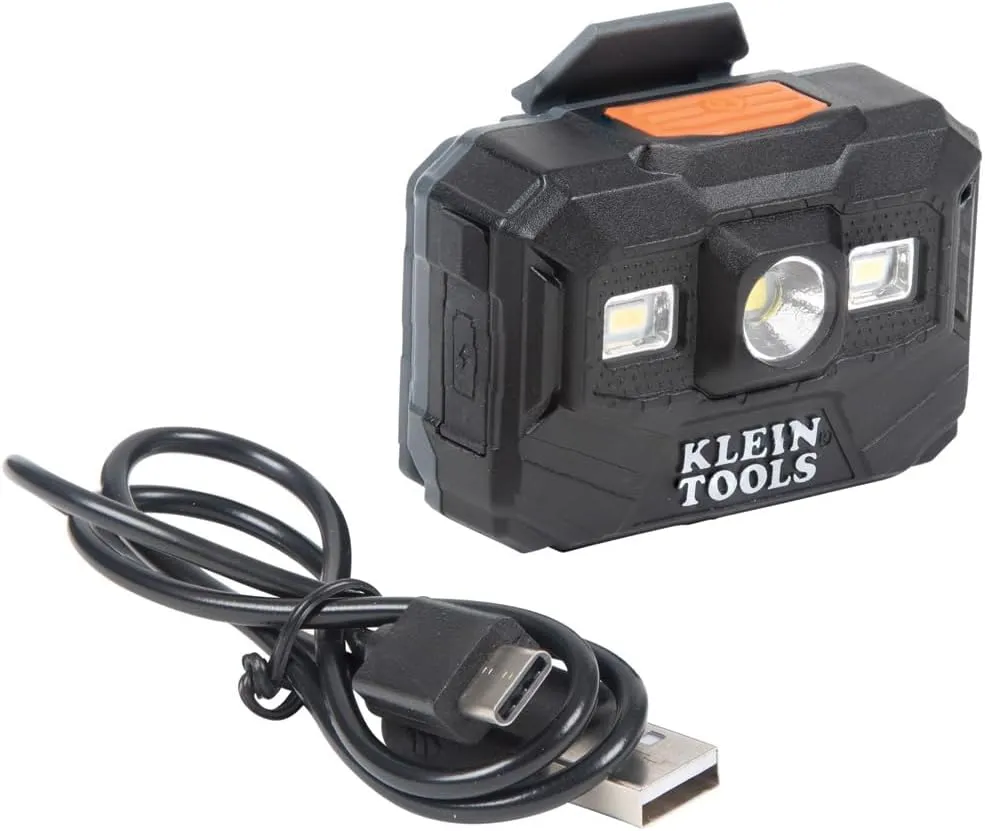 Klein Tools 60107RL Hard Hat, Rechargeable Headlamp, Non-Vented, Cap Style, Padded Self-Wicking Odor-Resistant Sweatband, Tested up to 20kV