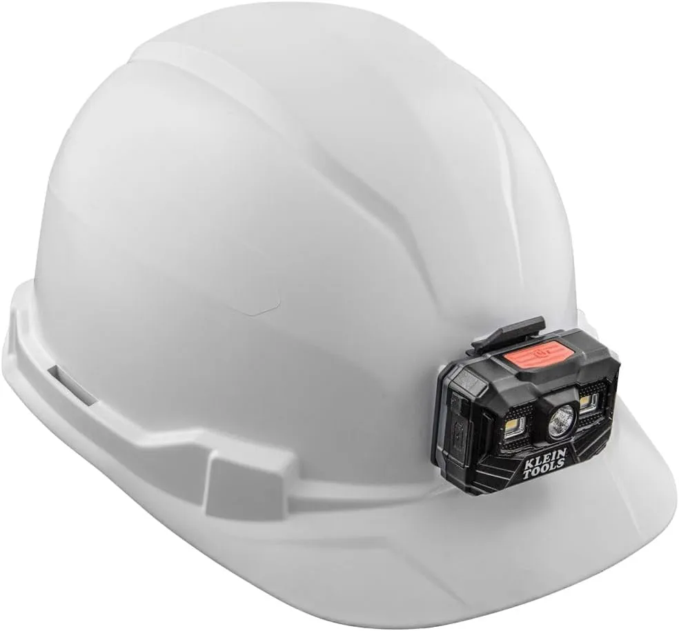 Klein Tools 60107RL Hard Hat, Rechargeable Headlamp, Non-Vented, Cap Style, Padded Self-Wicking Odor-Resistant Sweatband, Tested up to 20kV