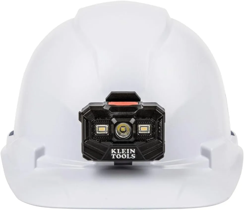 Klein Tools 60107RL Hard Hat, Rechargeable Headlamp, Non-Vented, Cap Style, Padded Self-Wicking Odor-Resistant Sweatband, Tested up to 20kV