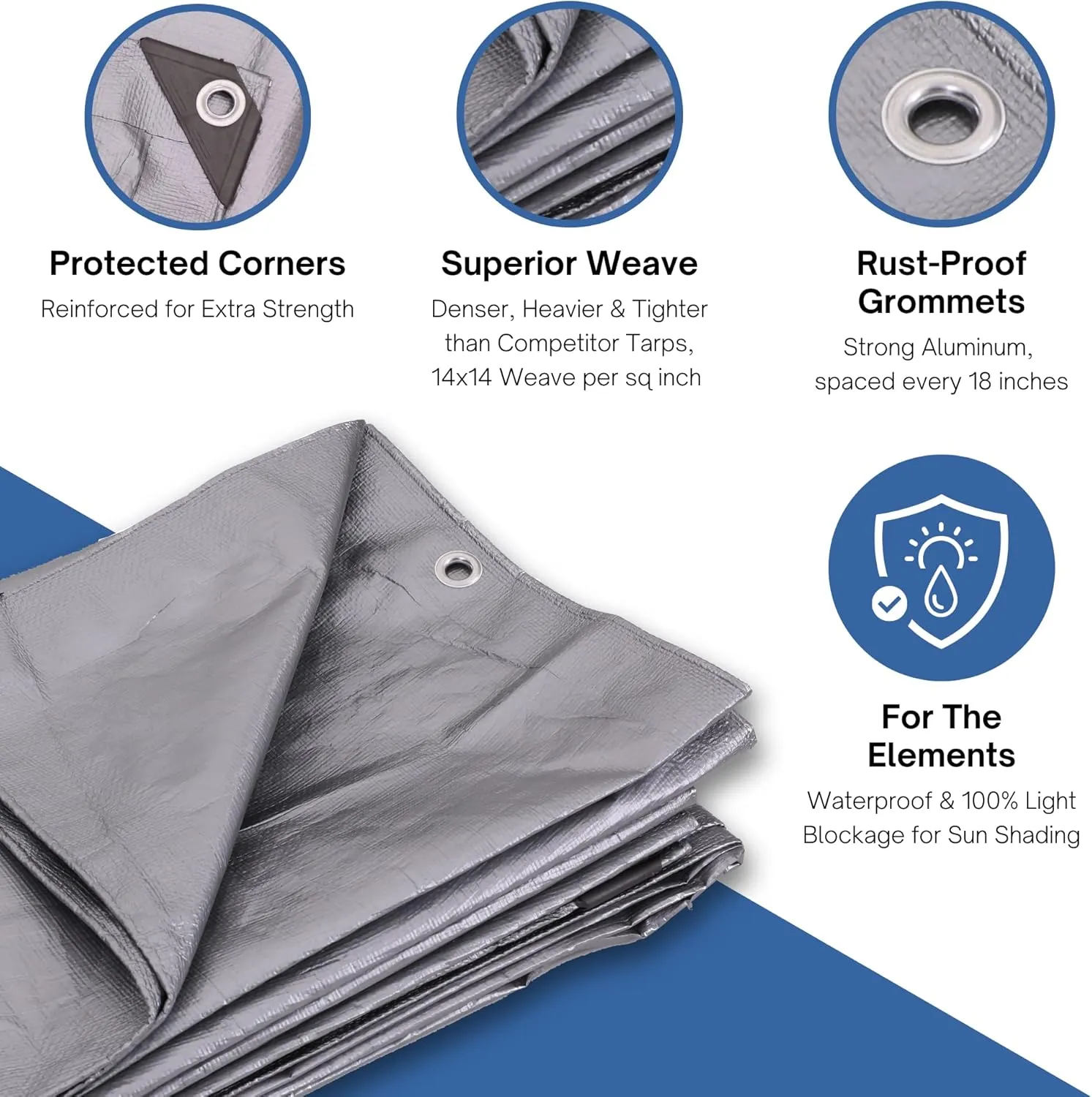 Kotap 8 x 20 Ft. Heavy-Duty Protection/Coverage Tarp, Superior Weave for Greater Longevity, 10-mil Multi-Use, Waterproof, TRS-0820, Silver (1-Pack)