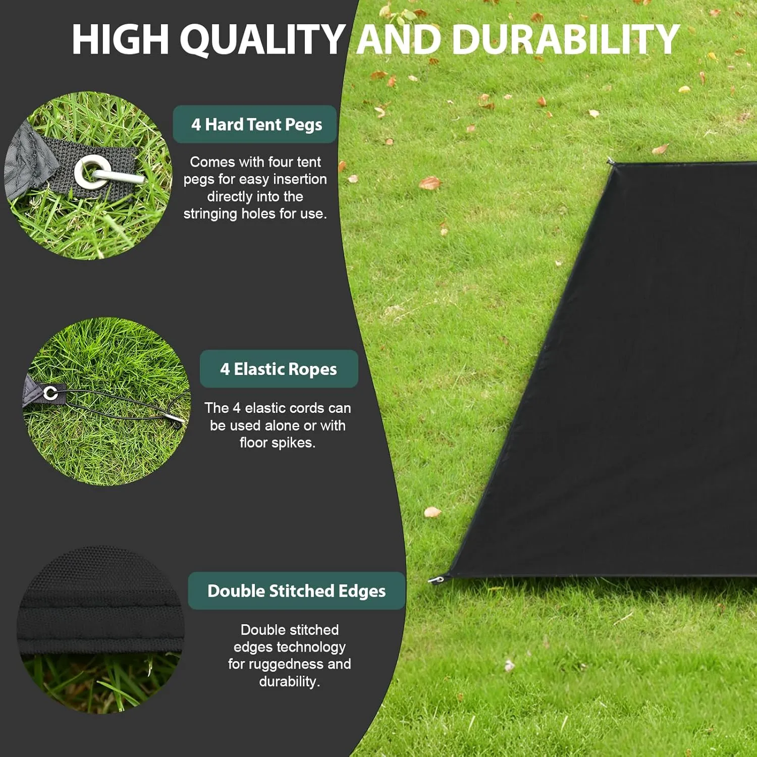 KRUI Tent Footprint, PU 2000 Waterproof Camping Tarp, Durable Tent Floor Saver for Hiking, Backpacking, Hammock, Beach and Picnic