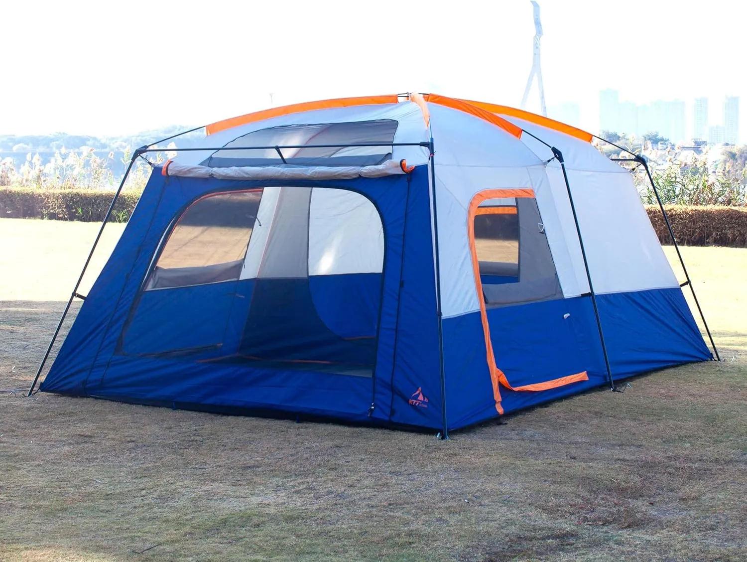 KTT Extra Large Tent 10-12-14 Person(Style-B),Family Cabin Tents,2 Rooms,3 Doors and 3 Windows with Mesh,Straight Wall,Waterproof,Double Layer,Big Tent for Outdoor,Picnic,Camping,Family Gathering