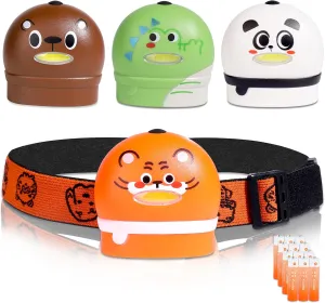 KunHe 4 Pack Kids Headlamp Stocking Stuffers for Kids Christmas Gift for Girls Boys Animals Head Lamp for Camping Running Batteries Included