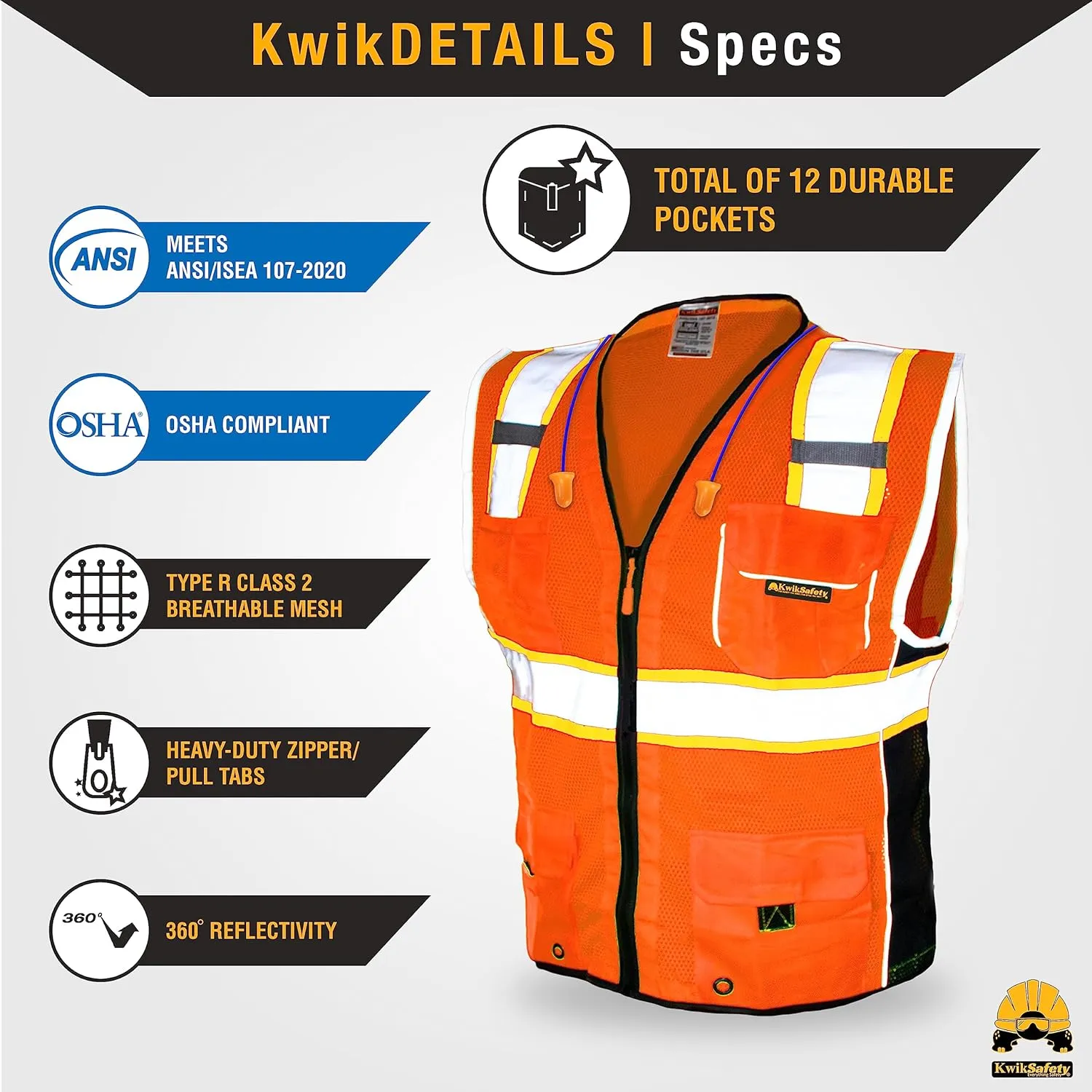 KwikSafety - Charlotte, NC - CLASSIC & SUPREME Safety Vest [Jumbo Pocket] Class 2 Work PPE ANSI Tested OSHA Compliant