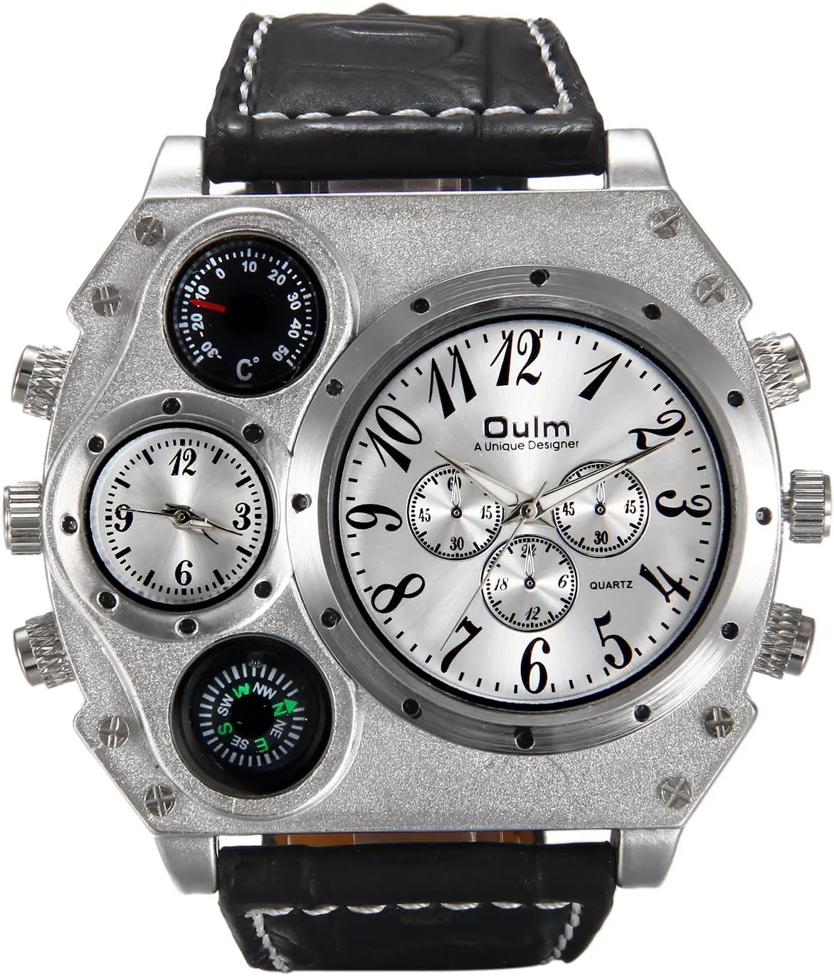 Lancardo Cool Watch for Men: Big Face Leather Strap Dual Time Zone Steampunk Wrist Watch Father's Day