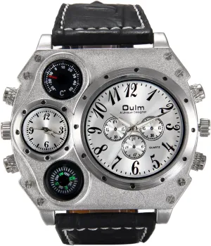 Lancardo Cool Watch for Men: Big Face Leather Strap Dual Time Zone Steampunk Wrist Watch Father's Day