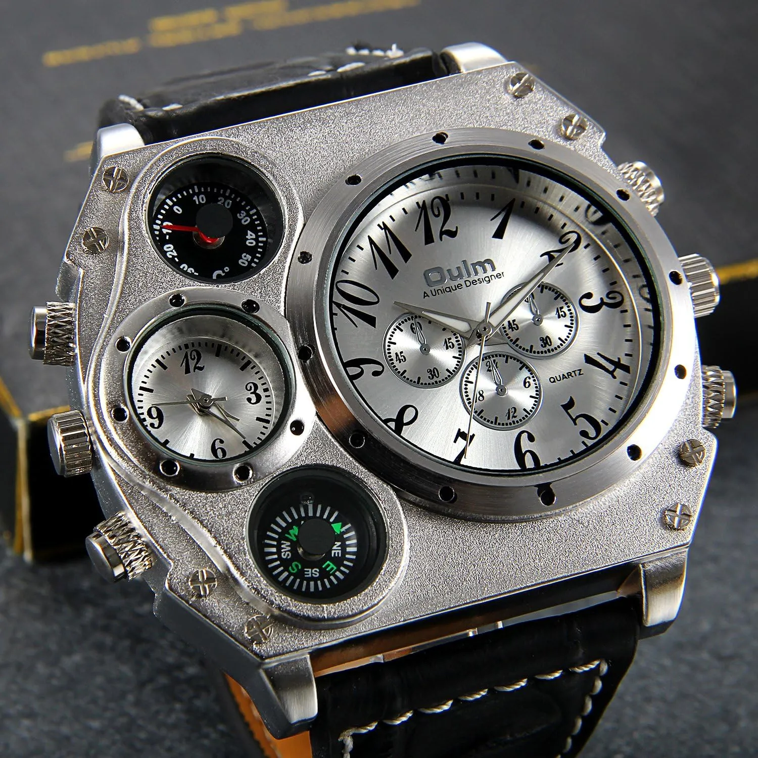 Lancardo Cool Watch for Men: Big Face Leather Strap Dual Time Zone Steampunk Wrist Watch Father's Day
