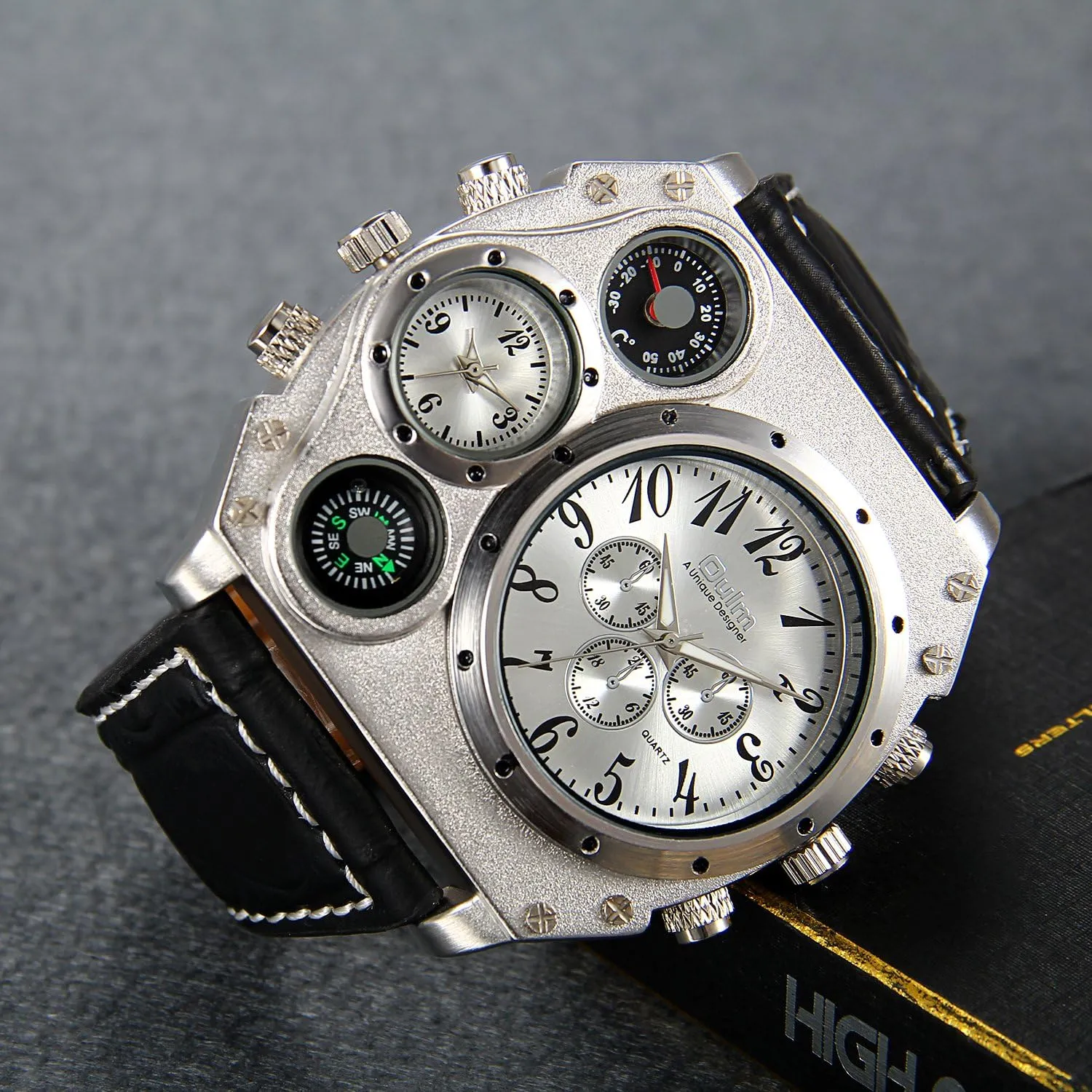 Lancardo Cool Watch for Men: Big Face Leather Strap Dual Time Zone Steampunk Wrist Watch Father's Day