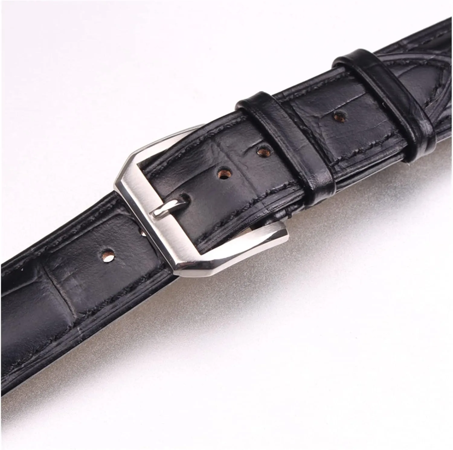 LAnGSHAW 19mm 20mm 21mm 22mm 24mm Leather Clock Watch Strap Band Watch Accessories Metal Buckle Clasp (Band Color : Black, Band Width : 20mm)