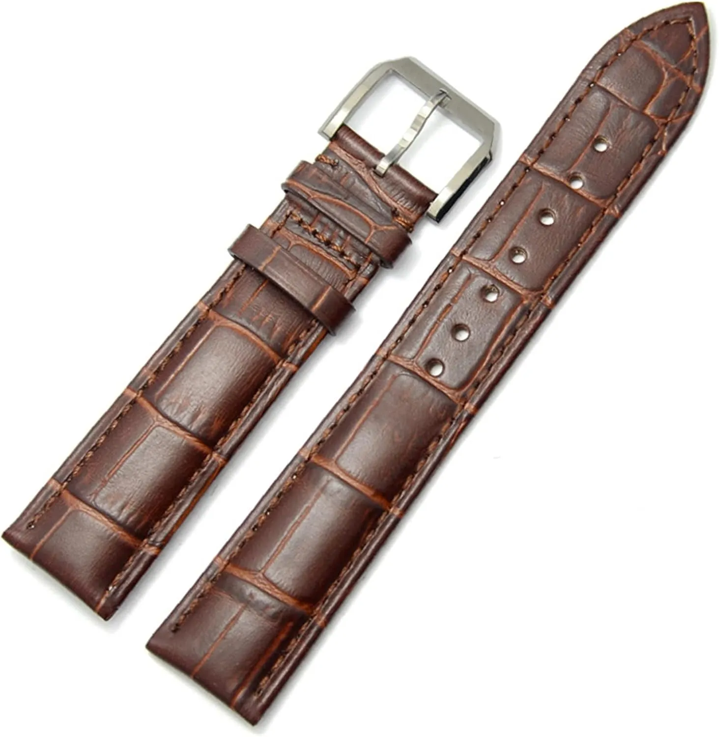 LAnGSHAW 19mm 20mm 21mm 22mm 24mm Leather Clock Watch Strap Band Watch Accessories Metal Buckle Clasp (Band Color : Black, Band Width : 20mm)