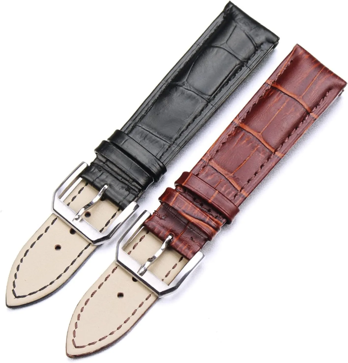 LAnGSHAW 19mm 20mm 21mm 22mm 24mm Leather Clock Watch Strap Band Watch Accessories Metal Buckle Clasp (Band Color : Black, Band Width : 20mm)