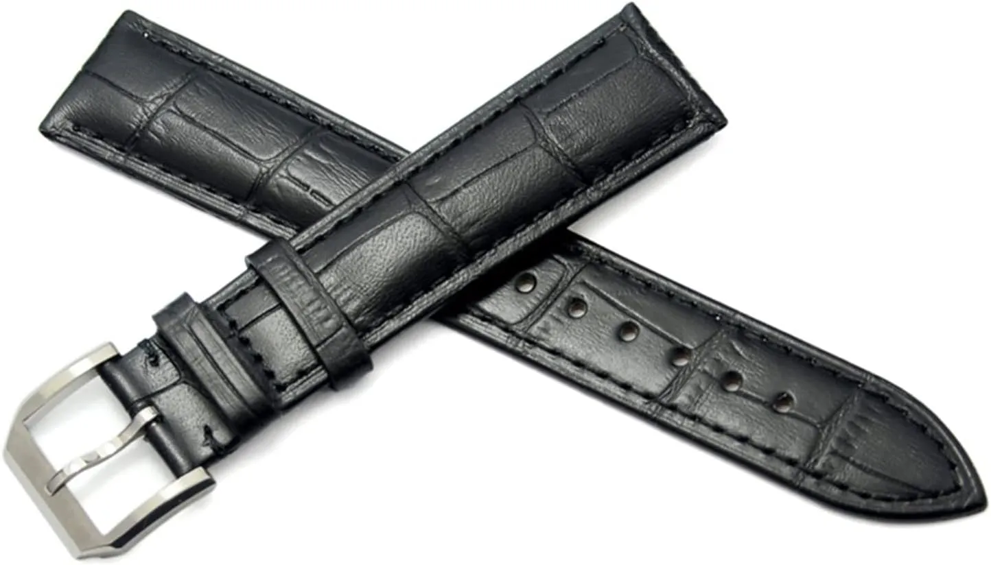 LAnGSHAW 19mm 20mm 21mm 22mm 24mm Leather Clock Watch Strap Band Watch Accessories Metal Buckle Clasp (Band Color : Black, Band Width : 20mm)