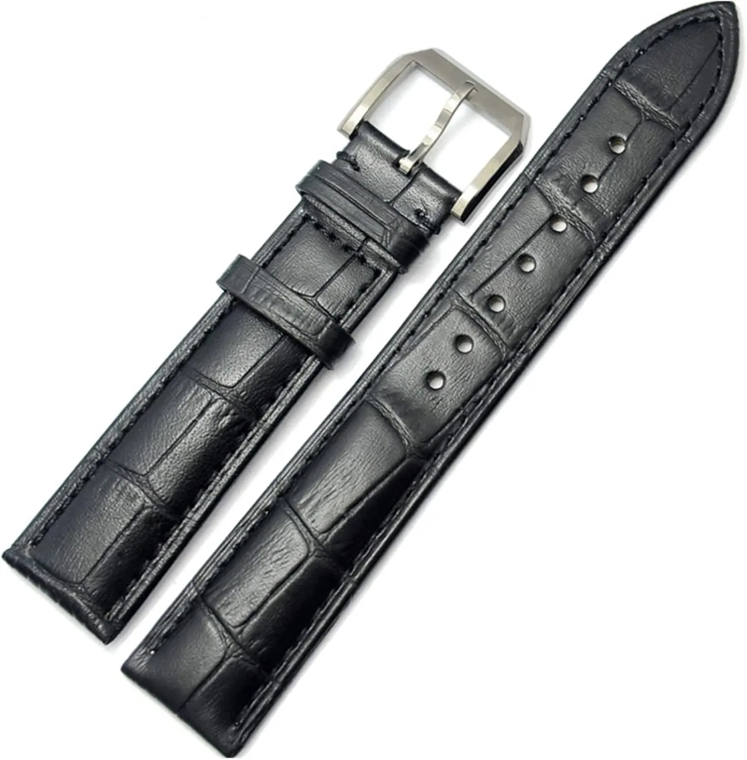 LAnGSHAW 19mm 20mm 21mm 22mm 24mm Leather Clock Watch Strap Band Watch Accessories Metal Buckle Clasp (Band Color : Black, Band Width : 20mm)