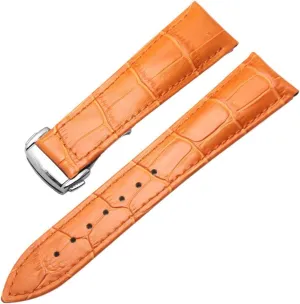 LAnGSHAW 20mm 22mm Leather Watchbands Wiht Deployment Clasp Watch Band Strap Bracelet Replacement Accessories (Band Color : Orange Silver Clasp, Band Width : 20mm)