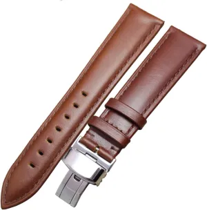 LAnGSHAW Leather Smooth Watchbands Black Brown 18 19 20 21 22 24mm Women Men Watch Band Strap Wrist Belt Bracelet Steel Clasp (Band Color : Brown, Band Width : 20mm)