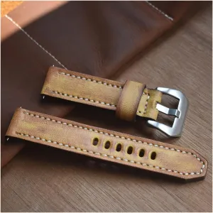 LAnGSHAW Leather Watchbands Yellow Watch Band Strap for Belt Stainless Steel Polished Buckle 18 20 22 24mm (Band Width : 24mm)