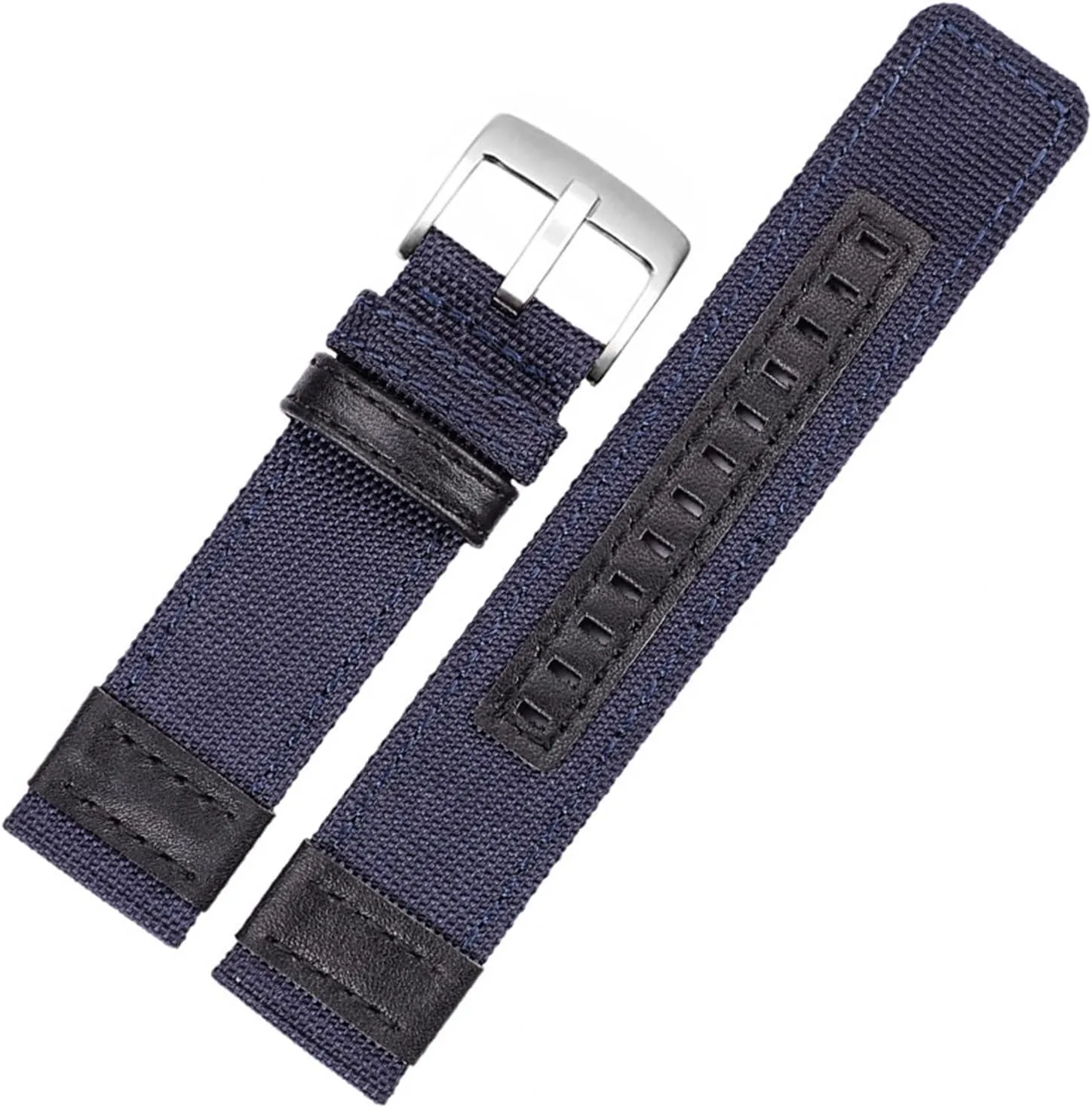 LAnGSHAW Nylon Watchbands Men Sport Strap 20mm 22mm 24mm Black Green Coffee Watch Band Belt Stainless Steel Buckle Clasp Accessories (Band Color : Blue Silver Buckle, Band Width : 20mm)