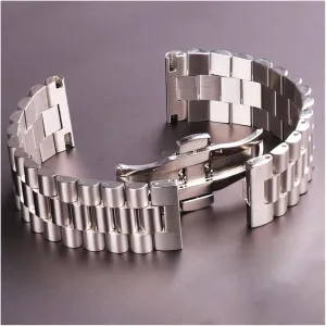 LAnGSHAW Stainless Steel Watchbands Bracelet Women Men Silver Solid Metal Watch Strap 16mm 18mm 20mm 21mm 22mm Accessories (Band Color : Silver, Band Width : 18mm)