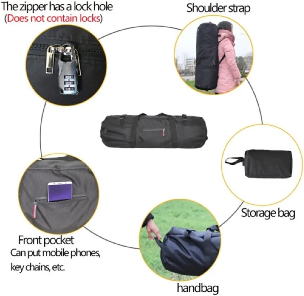 Large Capability Folding Tent Storage Carry Bag Waterproof Luggage Pack Pouch for Camping Hiking Picnic Organizer Walking Holder (Black-XL)