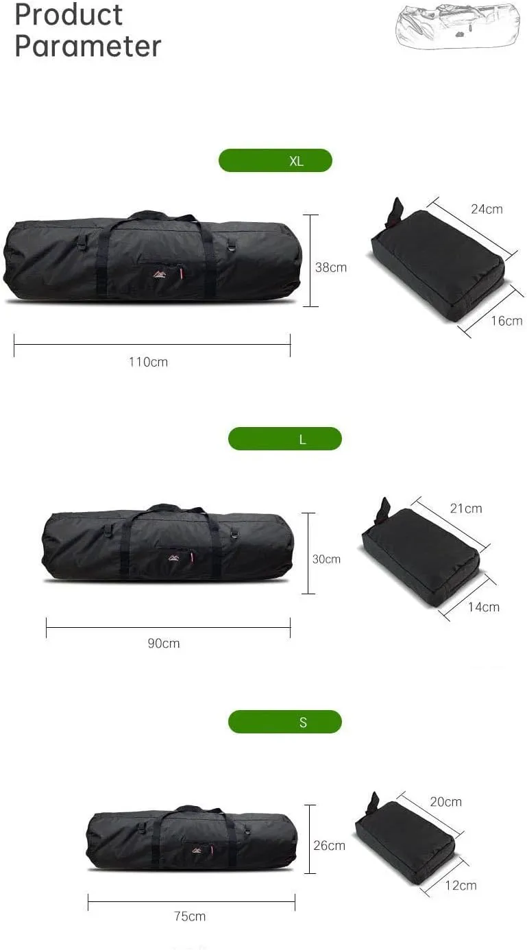 Large Capability Folding Tent Storage Carry Bag Waterproof Luggage Pack Pouch for Camping Hiking Picnic Organizer Walking Holder (Black-XL)