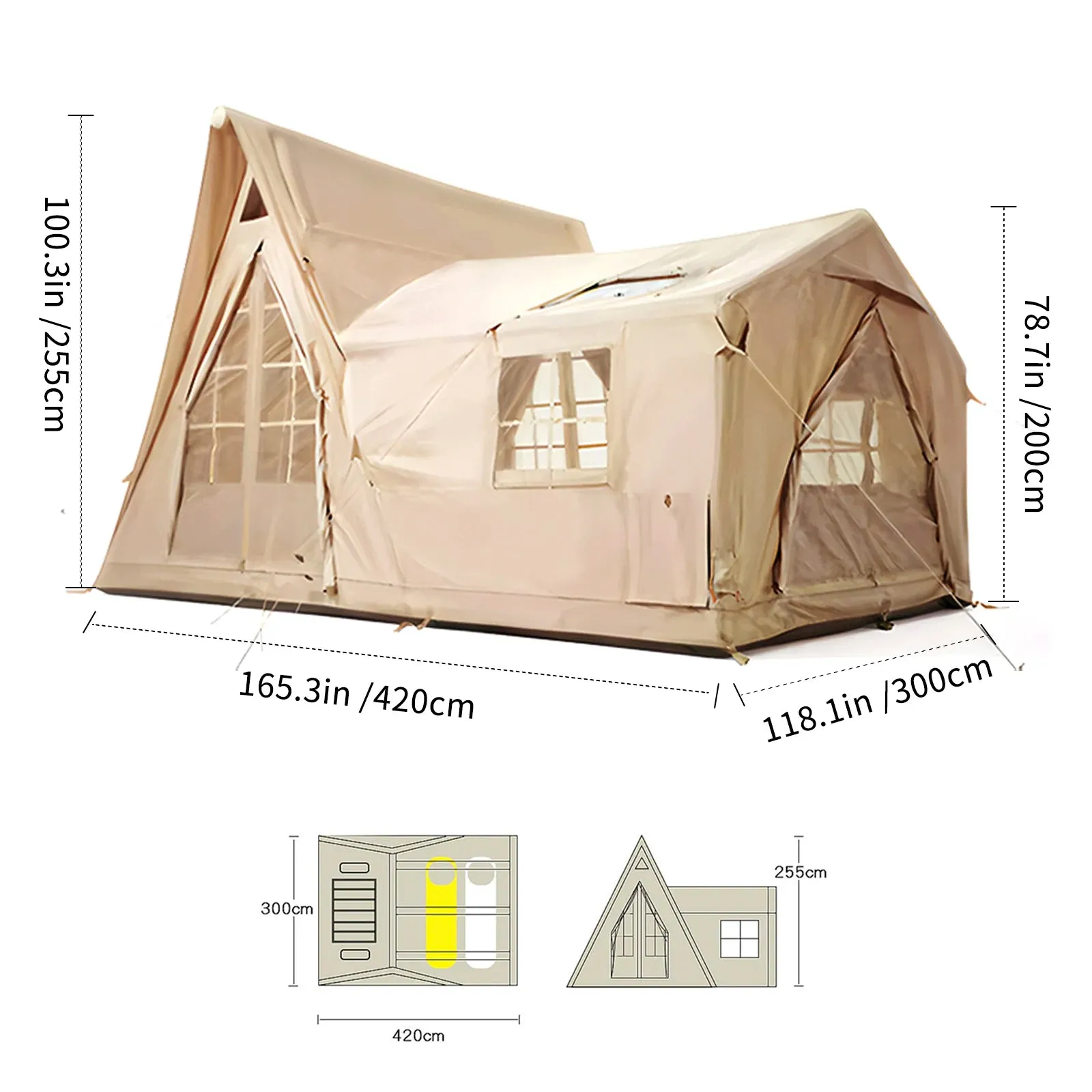 Large Inflatable Tent for 8-10 Person, 135 SQFT Inflatable Cabin Tent, Instant Setup Blow up Tent, 4 Season Waterproof