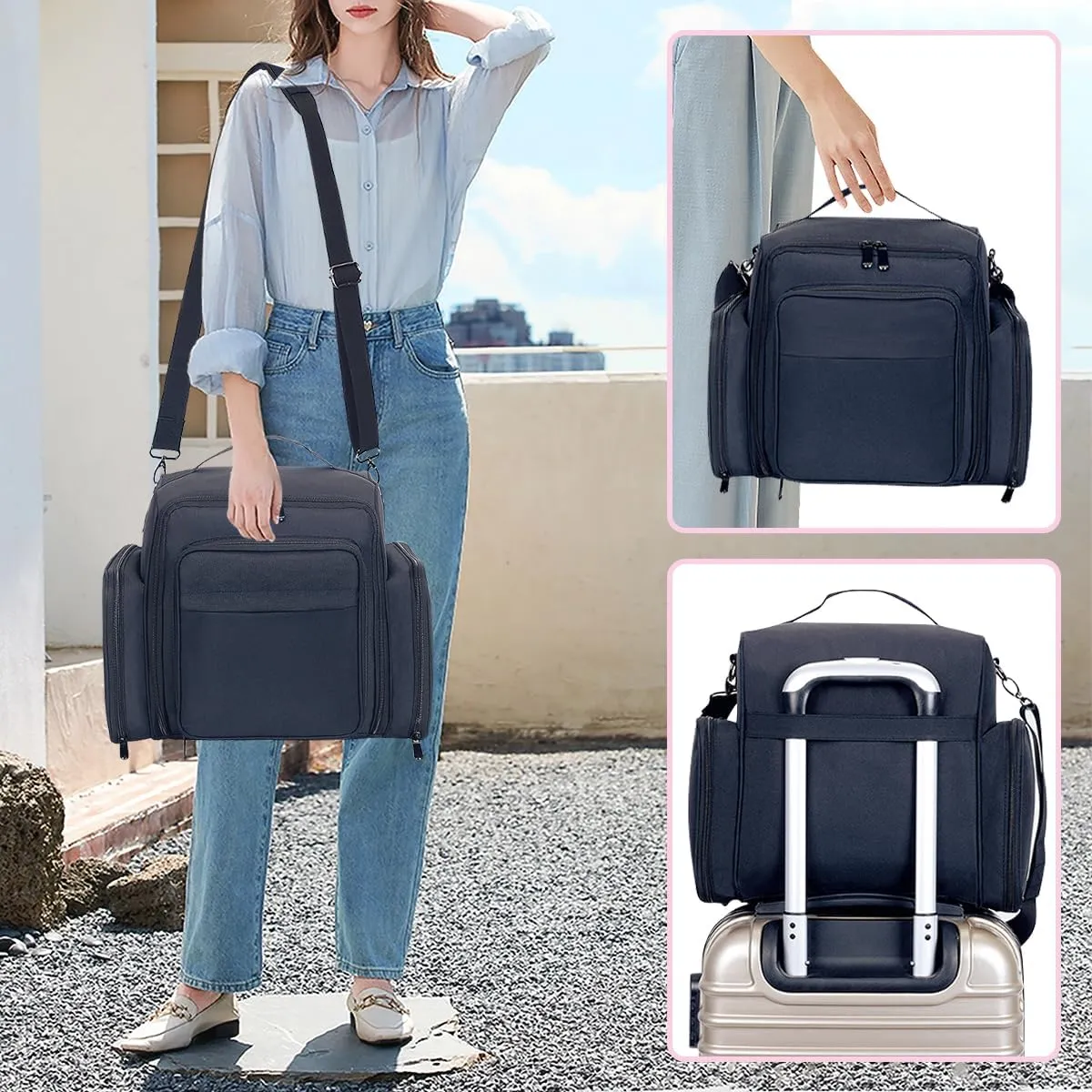 Large Makeup Bag Cosmetic Case Organizer with 3 Inner Removable Pouches Multifunctional Travel Train Storage,Black