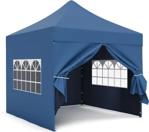 LAUSAINT HOME Pop-up Gazebo Instant Portable Canopy Tent 10x10, with 4 Sidewalls, Windows, Wheeled Bag, for Patio Outdoor Wedding Parties and Events (Blue)