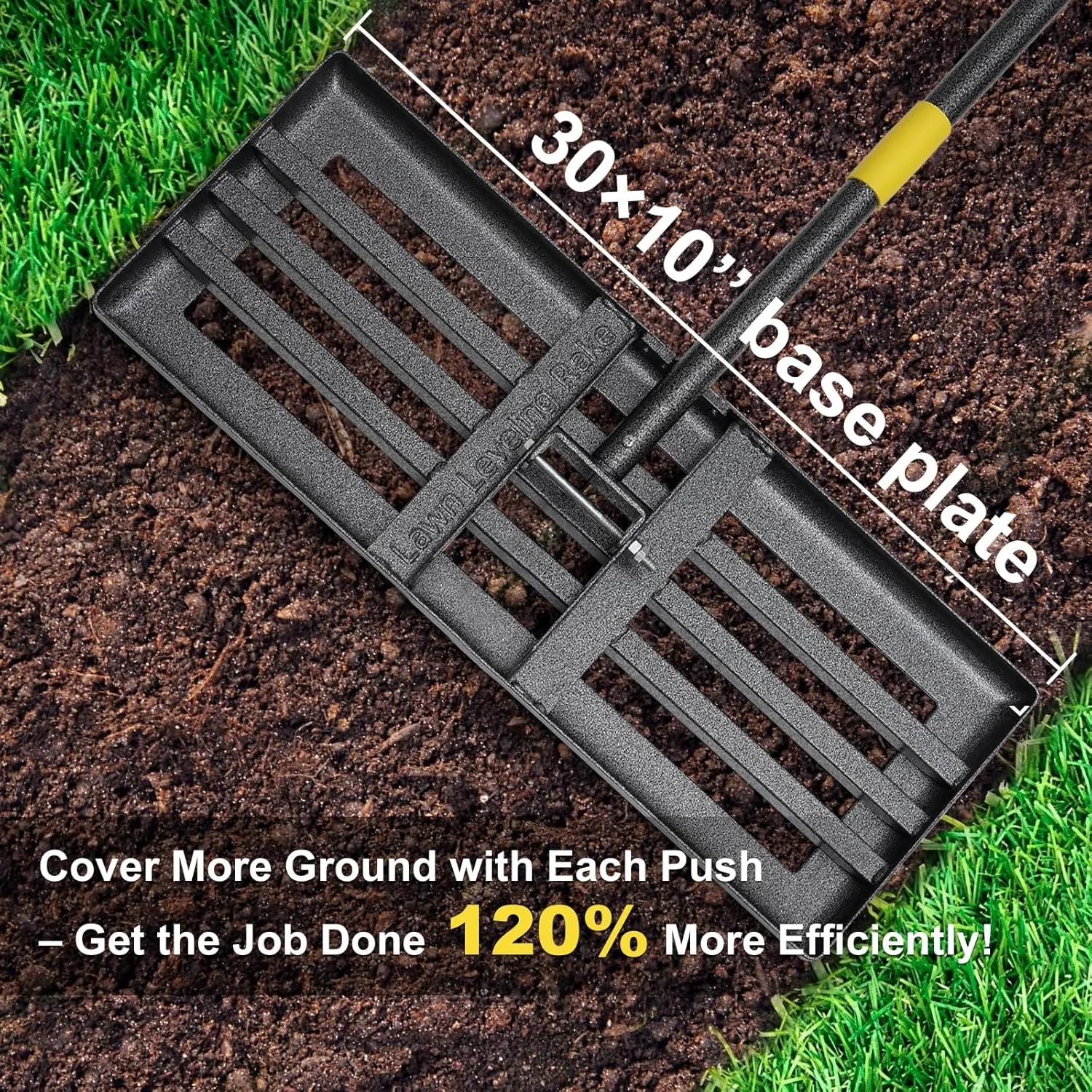 Lawn Leveling Rake - Heavy Duty 30"x10" Stainless Steel Leveler Plate,Reinforced Welds,28-60" Adjustable, Anti Flipping Smooth Edge,for Soil, Dirt,Ground,Yard Top Dressing,Landscaping