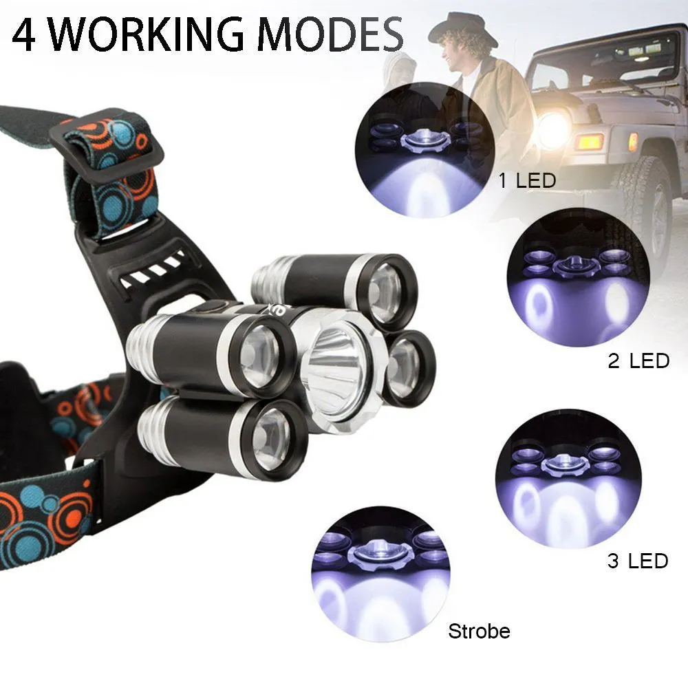 LED Headlamp 50000LM CREE XM-L 5 T6