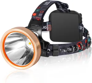 LED Rechargeable Headlamp Spotlight Headlight Waterproof Head Flashlight Coon Hunting Lights Fishing Lamp Searchlight for Outdoor,Camping,Hunting,Dog Walking (White Light)