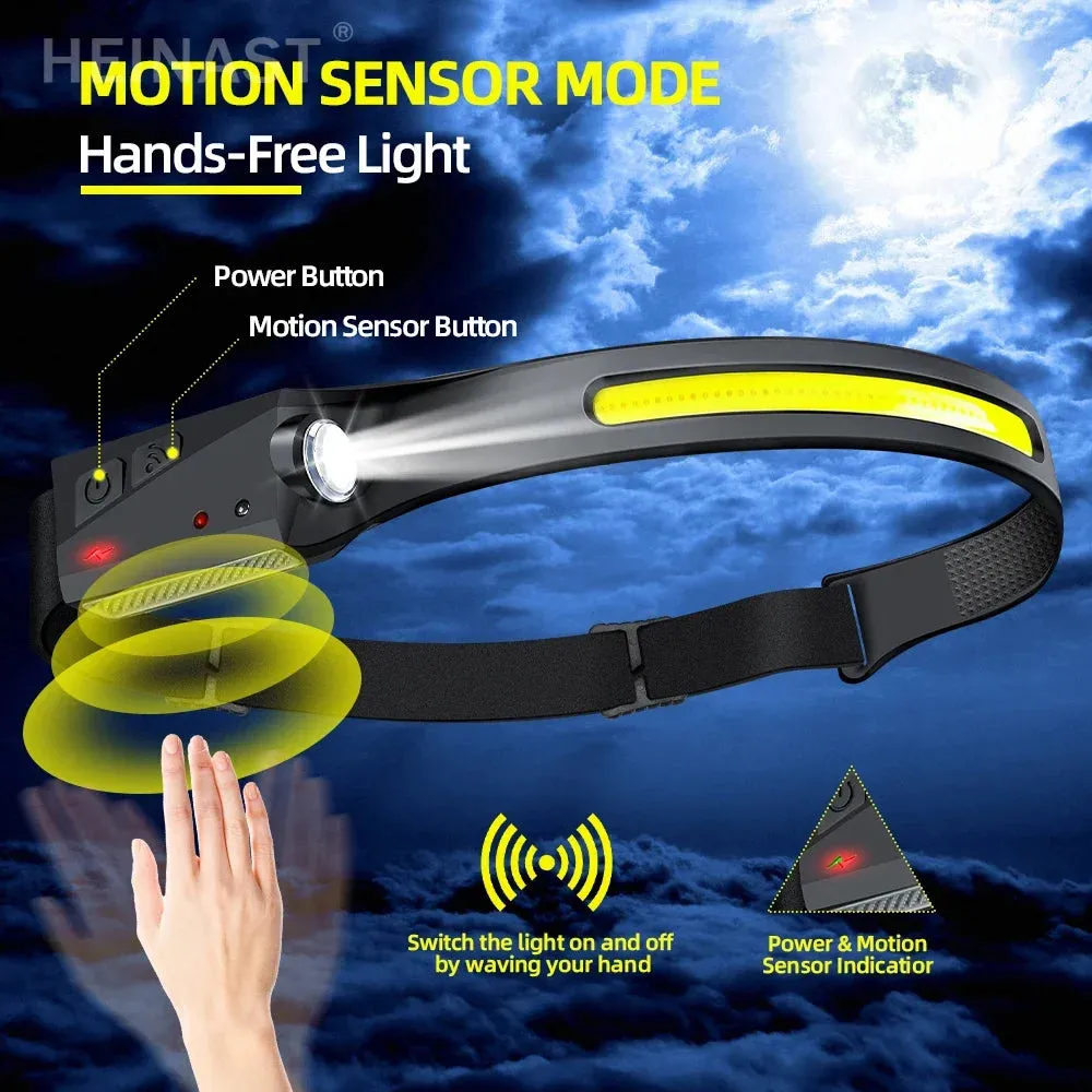 LED Sensor Headlamp with Built-in Battery, 10W USB Rechargeable, 180° Beam Angle, 5 Modes, IPX4 Waterproof Head Flashlight for Camping and Fishing