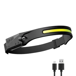 LED Sensor Headlamp with Built-in Battery, 10W USB Rechargeable, 180° Beam Angle, 5 Modes, IPX4 Waterproof Head Flashlight for Camping and Fishing
