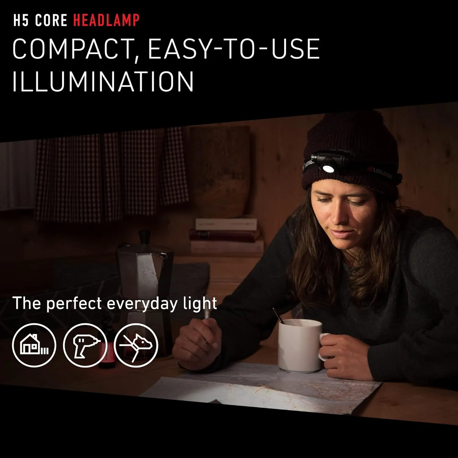 Ledlenser, H5 Core Headlamp, 350 lumens, Advanced Focus System, Battery Operated, Dimmable, Dustproof, Waterproof, Connecting System