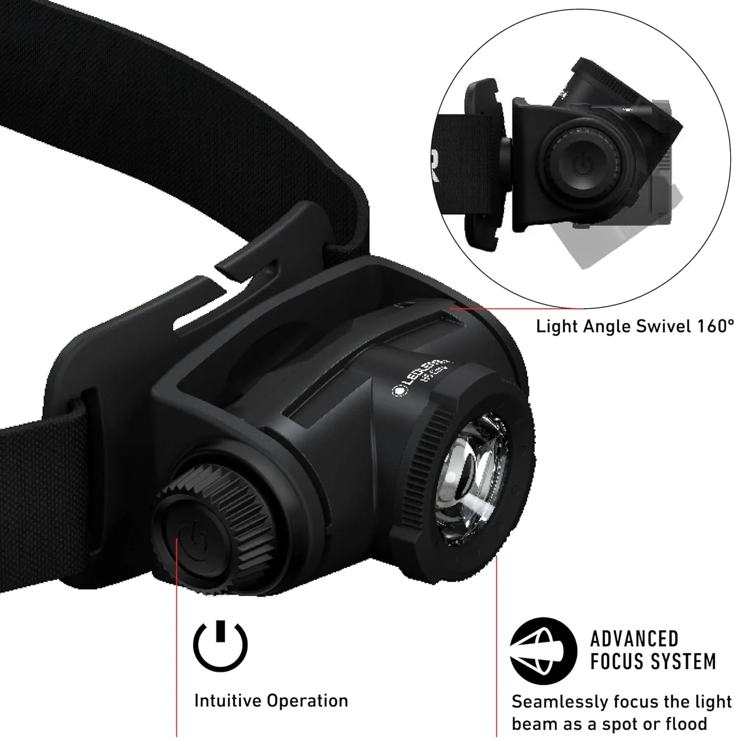 Ledlenser, H5 Core Headlamp, 350 lumens, Advanced Focus System, Battery Operated, Dimmable, Dustproof, Waterproof, Connecting System