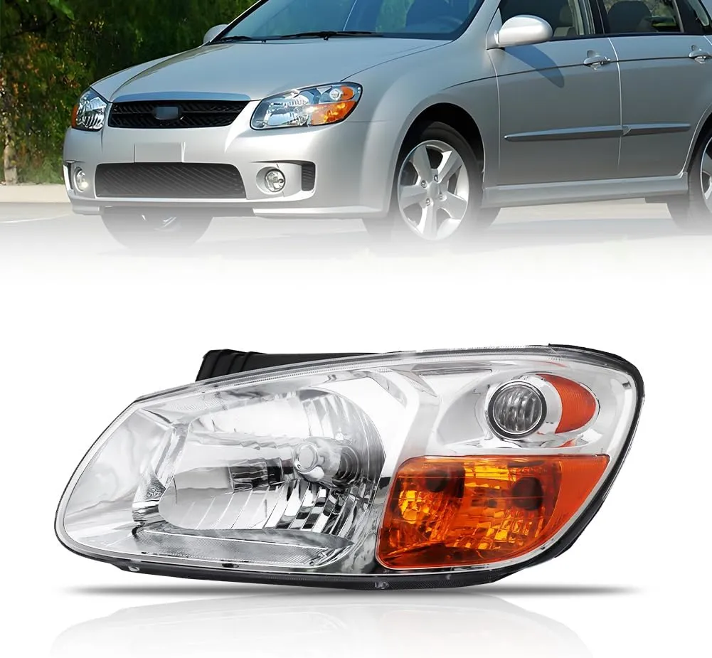 Left Headlight Assembly for 2007 2008 2009 Ki-a Spectra, Driver Side Halogen Headlamp with Clear Lens Black Housing Amber Reflector, 1 PC, Replace# 921012F530