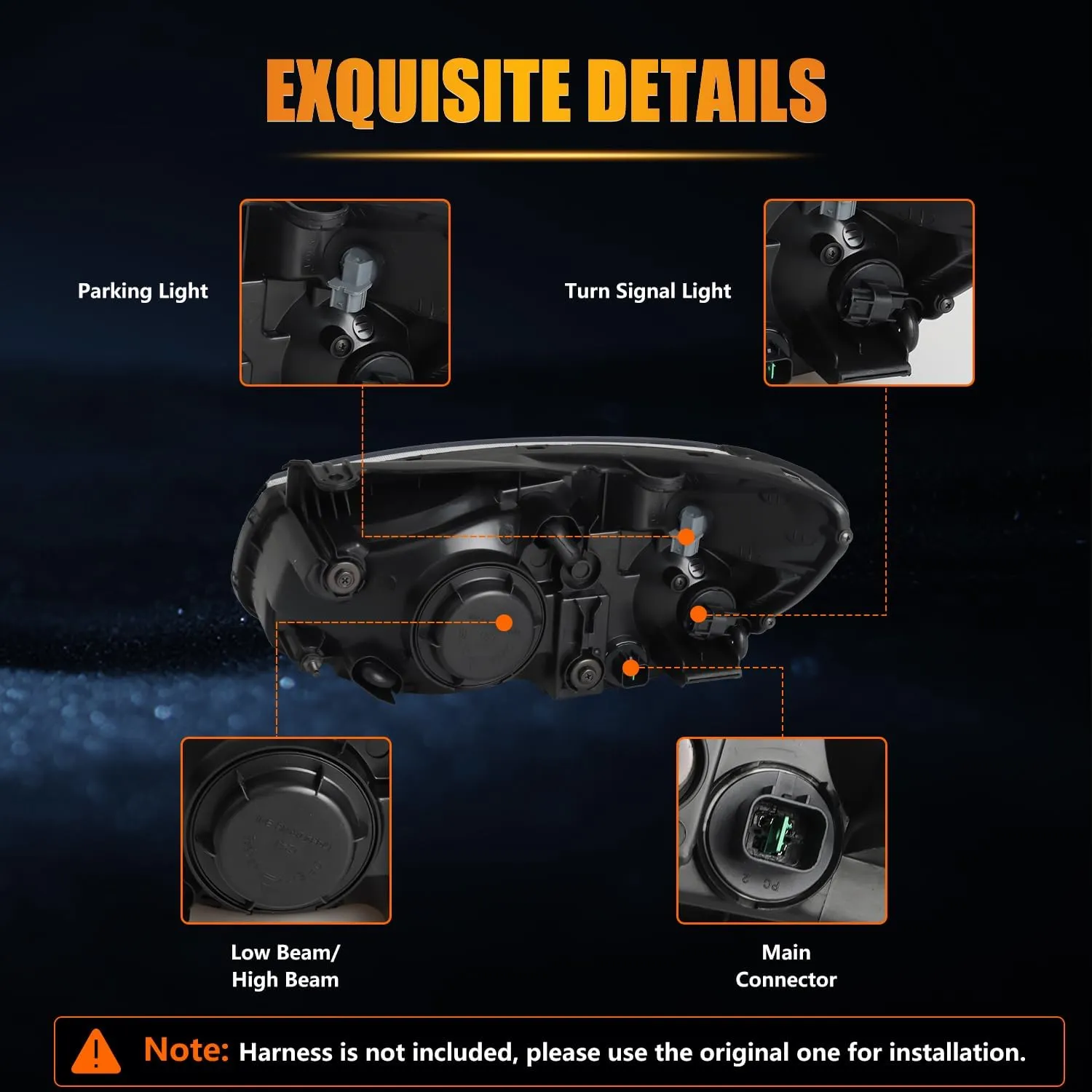 Left Headlight Assembly for 2007 2008 2009 Ki-a Spectra, Driver Side Halogen Headlamp with Clear Lens Black Housing Amber Reflector, 1 PC, Replace# 921012F530