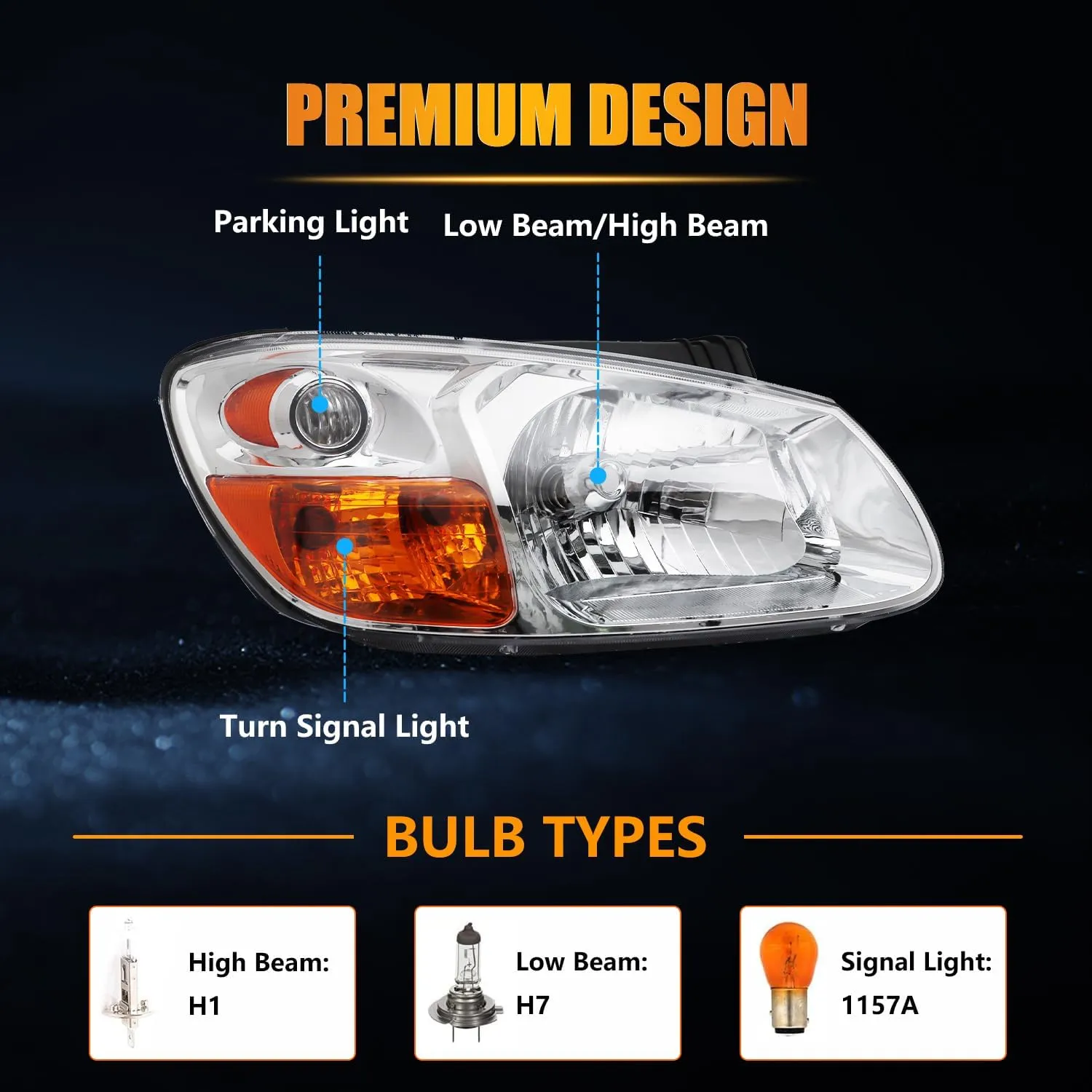 Left Headlight Assembly for 2007 2008 2009 Ki-a Spectra, Driver Side Halogen Headlamp with Clear Lens Black Housing Amber Reflector, 1 PC, Replace# 921012F530