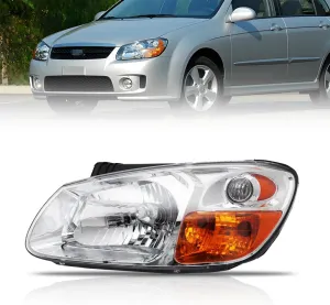 Left Headlight Assembly for 2007 2008 2009 Ki-a Spectra, Driver Side Halogen Headlamp with Clear Lens Black Housing Amber Reflector, 1 PC, Replace# 921012F530